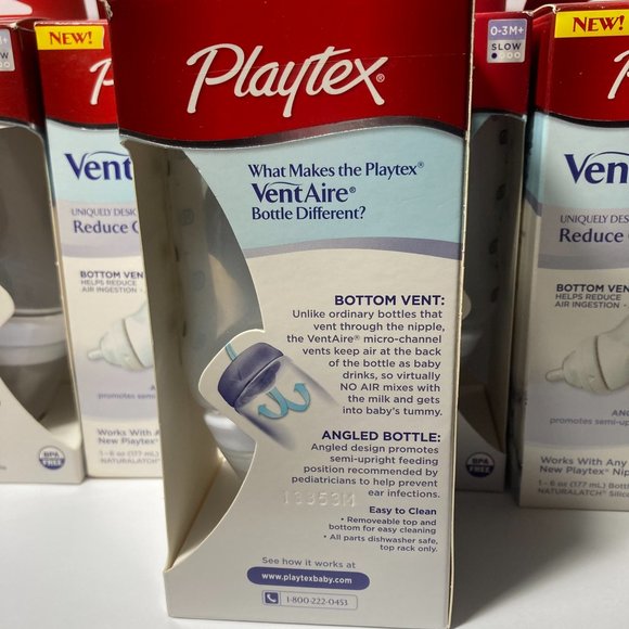 Playtex VentAire 6oz Baby Bottle Naturalatch Silicone Nipple Angled Bottom Vent - Picture 7 of 13